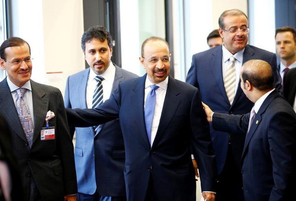Saudi Arabia's Energy Minister Khalid Al Falih (centre) arrives for a meeting of OPEC oil ministers in Vienna, Austria, on June 2 (Reuters photo)